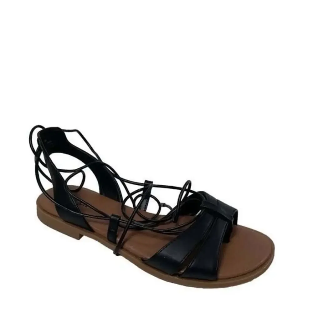 Lifestride Black Gladiator Sandals Lace Up Women's Size 8 Summer Casual